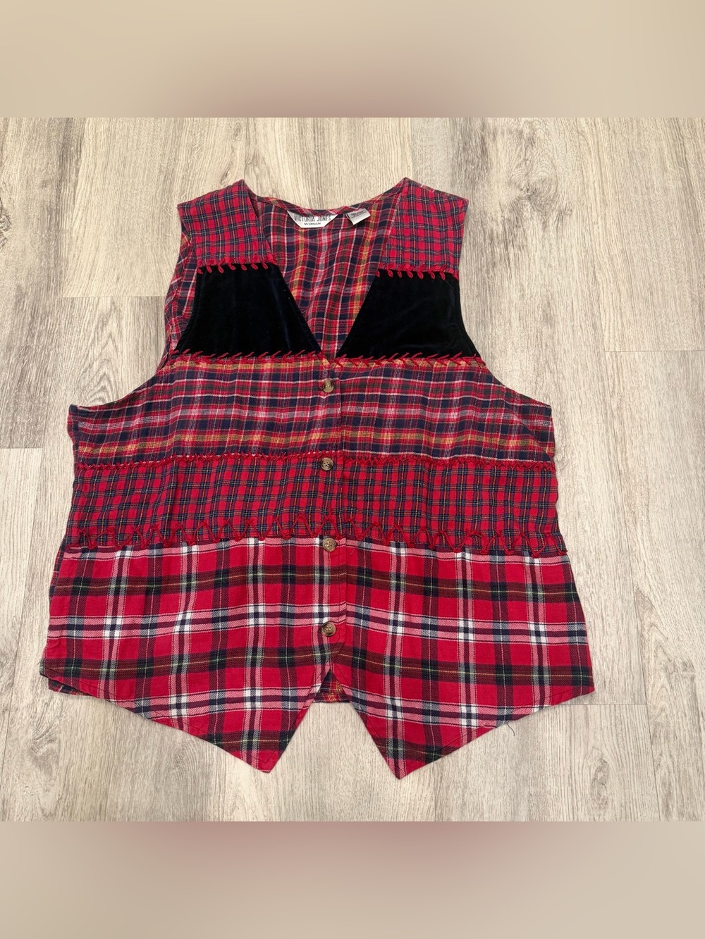 Vintage‎ Victoria Jones Woman Patchwork Plaid Cotton Vest Size 18W